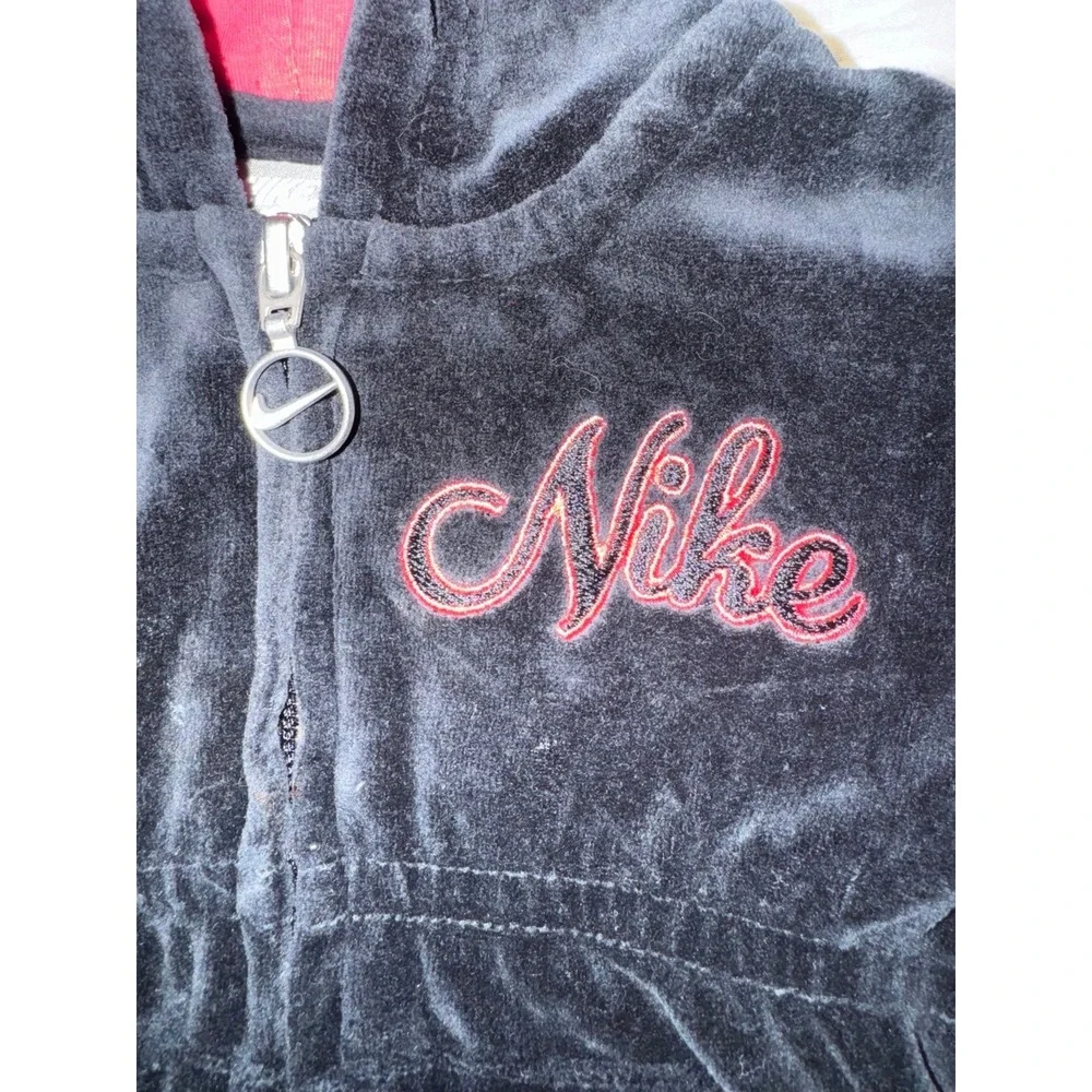 Nike infant black/ hot pink embroidered cinch waist velour‎ track jacket 18 mths